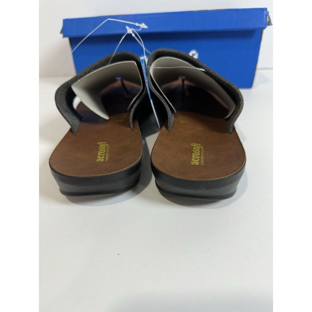 Aerosoft LS4830 Green  Leather Toe Loop Slide Sandals Womens US 9 EU 40 NIB - Picture 4 of 9